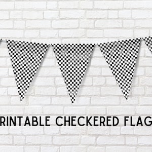 Race Car Printable Bunting Banner: Black & White Checkered Flags (PDF Download)