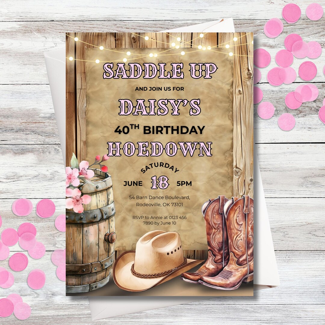 40th Birthday Hoedown Invitation Template, Printable Fortieth Digital ...