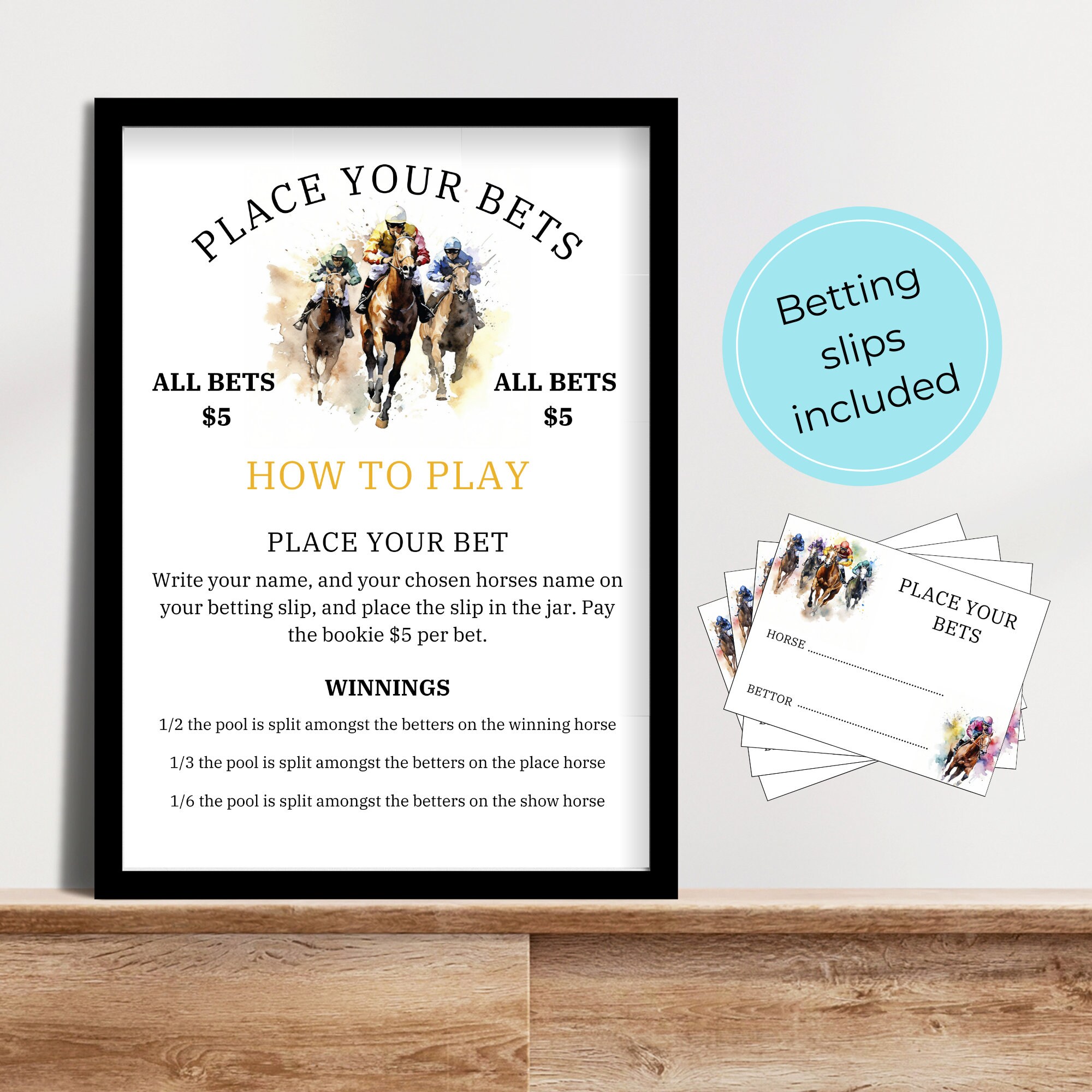 Horse Race Betting Sign &amp; Betting Slips Template, Kentucky Derby Party, Racing Wager Pool ...