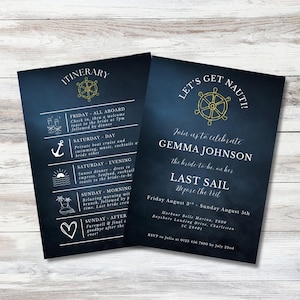 Bachelorette Boat Party Hen Weekend Invitation and Itinerary Template, Instant Download, Printable Let&#39;s Get Nauti Last Sail Before The Veil