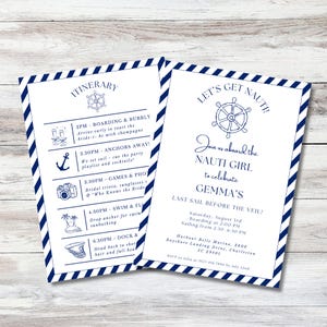 Bachelorette Boat Party Invitation and Itinerary Template, Edit Canva, Instant Download, Printable Let&#39;s Get Nauti Last Sail Before The Veil