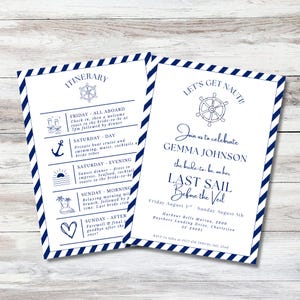 Bachelorette Boat Party Hen Weekend Invitation and Itinerary Template, Instant Download, Printable Let&#39;s Get Nauti Last Sail Before The Veil