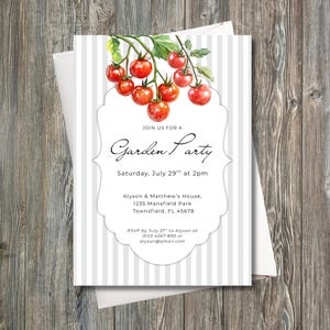 Tomato Themed Invitation, Canva Printable Invite Template, Instant Download, Watercolor Cherry On The Vine Rustic Italian Food Garden Party