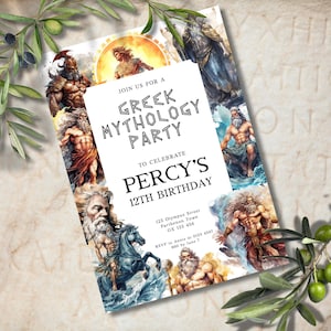 Greek Mythology Birthday Invitation Template, Ancient Greece, Editable in Canva, Printable Gods Party Invite, Instant Download Percy Jackson