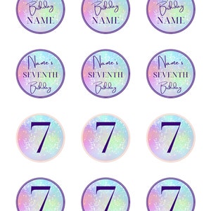 Printable Girls 7th Birthday Cupcake Toppers Template Purple Rainbow ...