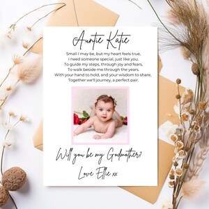 Will You Be My Godmother Proposal Card For Baby Girl, Personalized Photo Template, Edit in Canva, Print at Home, Digital Instant Download
