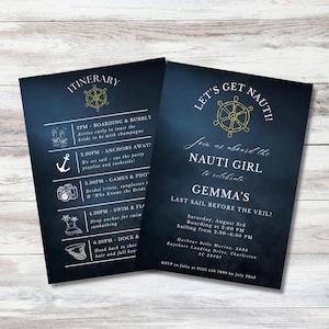Bachelorette Boat Party Invitation and Itinerary Template, Edit Canva, Instant Download, Printable Let&#39;s Get Nauti Last Sail Before The Veil
