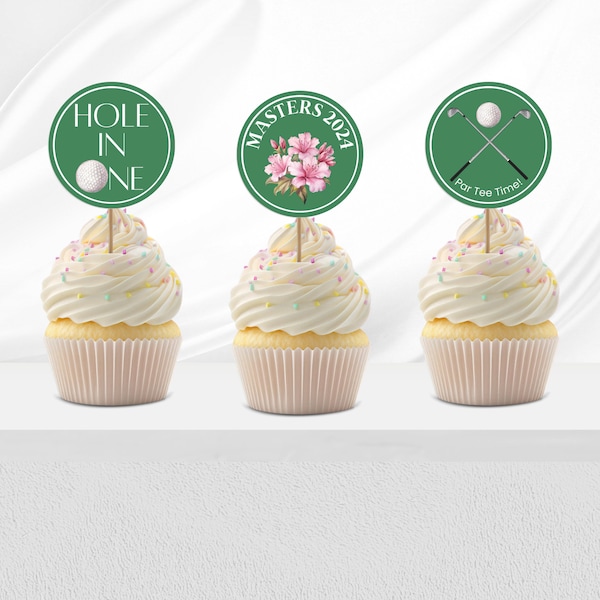 Masters Theme Golf Cupcake Topper Templates, Print and Cut, Round size 2" x 2" Printable PDF or Edit in Canva, Instant Download, Azaleas