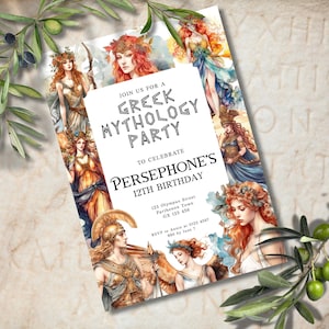 Greek Mythology Birthday Invitation Template, Ancient Greece, Editable Canva, Printable Goddess Party Invite, Instant Download Percy Jackson