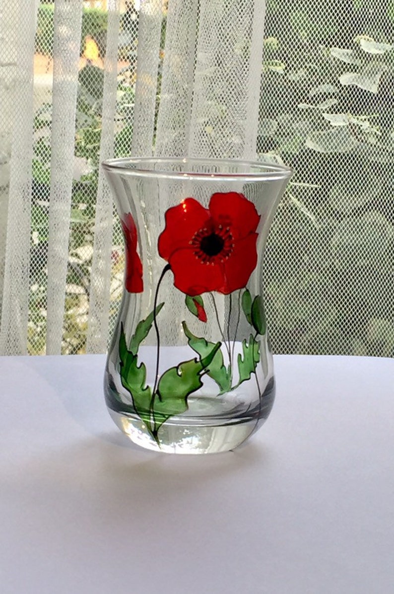 Poppy Design Vase Posy Small Vase Hand Painted Glass Etsy