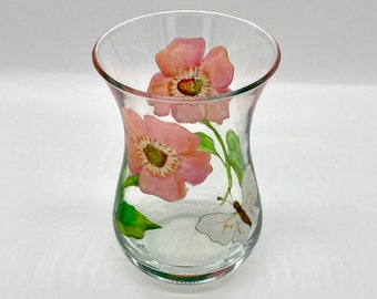 Briar Rose and Butterfly Design Mini Posy Vase, Hand painted glass vase