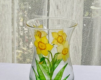 Daffodils/Narcissi Design Mini Posy Vase, Hand painted Glass Vase