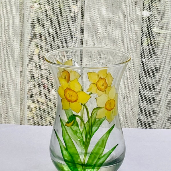 Daffodils/Narcissi Design Mini Posy Vase, Hand painted Glass Vase