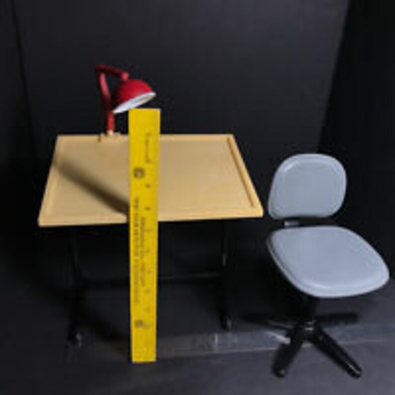 Doll Drafting Artist Table Red Lamp Swivel Desk Chair 18 Inch Doll Size