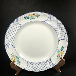 Herend Village pottery 13 plate, blue white lattice flowers platter image 8