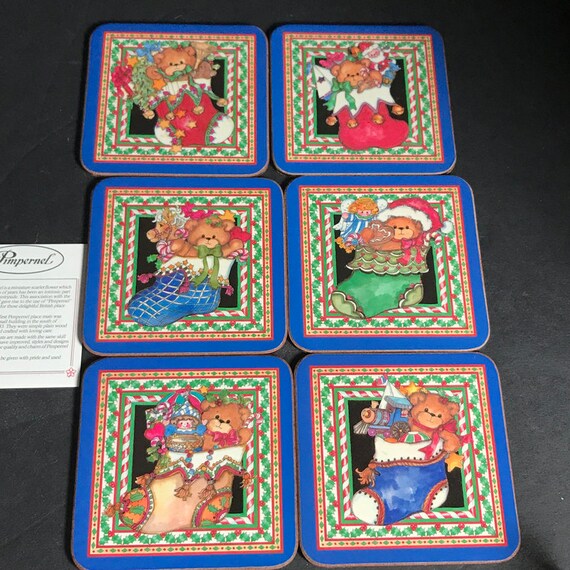 Vintage Pimpernel Christmas Drink Coasters Cork Back Teddy Etsy