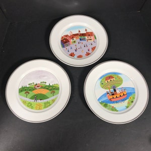 1 Villeroy & Boch Salad plate Gerard LaPlau Design Choose Noahs Ark, man dog or village towns people Naif folk art farmhouse kitchen