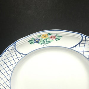 Herend Village pottery 13 plate, blue white lattice flowers platter image 5