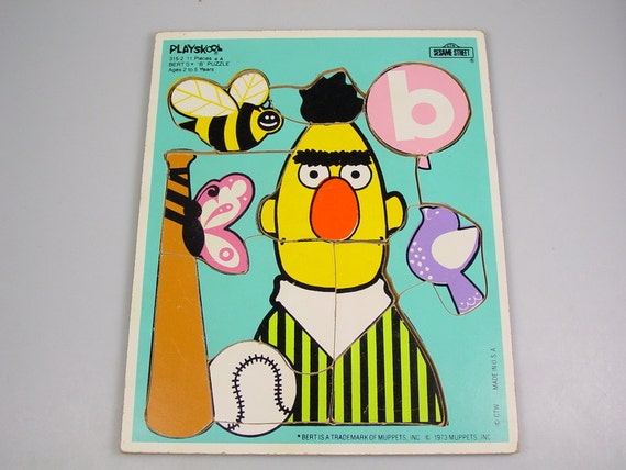 Sesame Street Muppets BERT puzzle Sesame Street Letter B Throw Pillow
