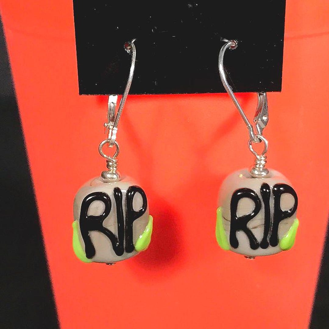 Halloween Gravestone Headstone RIP Rest in Peace Earrings Handmade ...