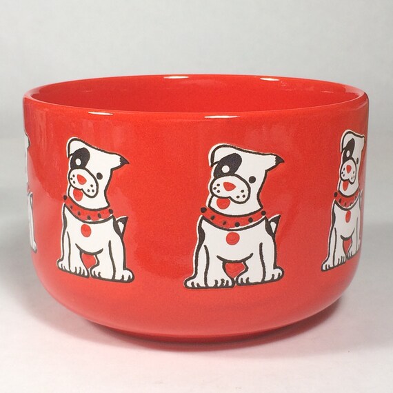red ceramic dog bowl
