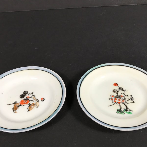 1930s Disney Mickey or Minnie mouse plate for toy tea set Choose one /Blue lusterware purple lustreware dish/VTG ceramic Japan trinket dish