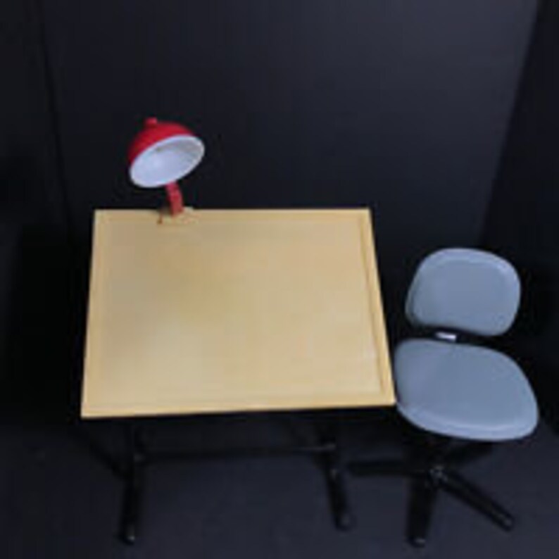 Doll Drafting Artist Table Red Lamp Swivel Desk Chair 18 Inch Doll Size