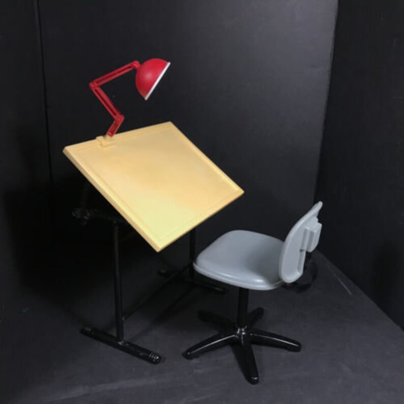 Doll Drafting Artist Table Red Lamp Swivel Desk Chair 18 Inch Doll Size