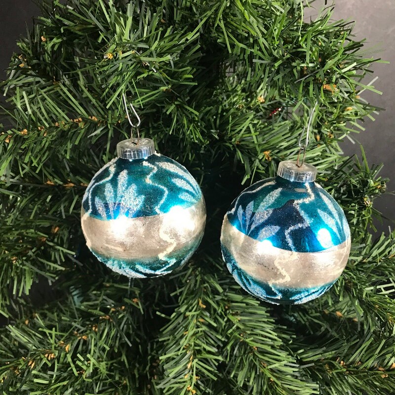 Lot of 5 Vintage Mercury Glass Hand Painted and Decorated Christmas Tree Ornaments Made in West Germany 1950\u2019s