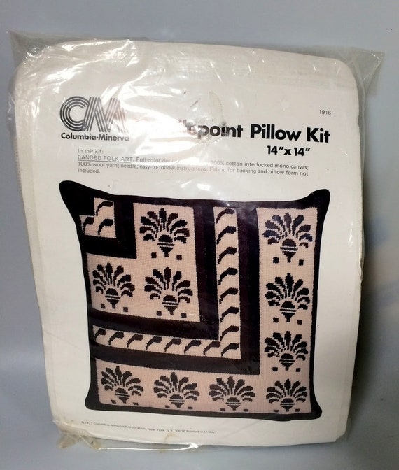 1970s Needlepoint Pillow Kit Banded Folk Art Kit Vintage Etsy