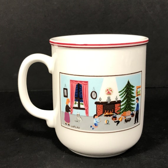 Villeroy Boch taza de cafe de Navidad Naif casa de recoleccion de madera LaPlau escena de invierno chimenea arbol de Navidad taza de porcelana regalo de anfitriona Etsy Mexico