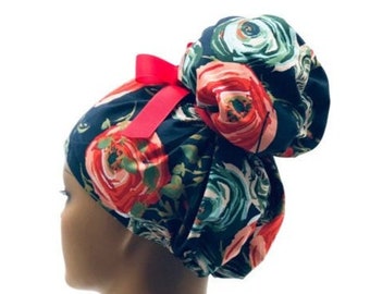 Emma high bun scrub cap, Emma scrub cap, ponytail scrub caps, scrub cap for women, surgical cap, nurse scrub cap, bun scrub cap,