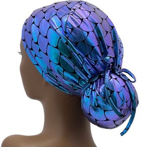 STRETCH Ponytail Scrub Cap,Ava Mermaid Metallic scrub cap for women, Ponytail scrub cap, Scrub cap for women, surgical cap, nurse scrub cap.