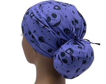 Ava Ponytail Scrub Cap, Lavender & Black Print, Nurse Surgical Cap