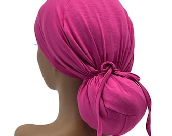STRETCH BAMBOO PINK Ponytail Scrub Cap, Stretchy Surgical Nurse Cap,Made in usa