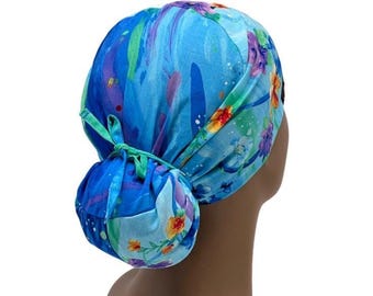 Ava ponytail Scrub caps for women ,cotton flower scrub cap,medical scrub cap,nurse scrub cap,vet scrub cap,chef scrub cap,dentist scrub cap,