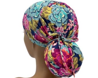 STRETCH Ponytail Scrub Cap, Jersey Knit, Adjustable Tie USA Made