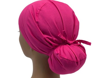 Ava Deep Pink Ponytail Scrub Cap, Women's Surgical Nurse Cap,USA Made