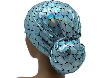 Gorro quirúrgico con cola de caballo elástico, gorro quirúrgico metalizado Ava Mermaid para mujer, gorro quirúrgico con cola de caballo, gorro quirúrgico para mujer, gorro quirúrgico, gorro quirúrgico de enfermera.