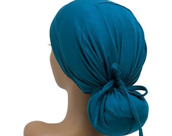 STRETCH BAMBOO Ocean BLUE Ponytail Scrub Cap, Stretch Surgical Cap