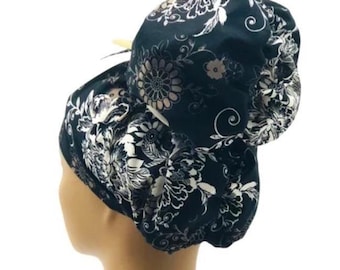 Emma ,Floral High Bun Scrub Cap, Ponytail Surgical Cap, Nurse Hat, Adjustable  ,USA Made