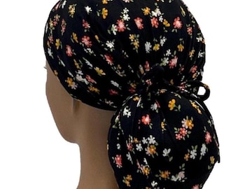 STRETCH Ponytail Scrub Cap, Cotton Stretch scrub cap  , Surgical  Nurse cap ,USA Made