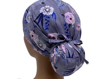 Gorros de exfoliación con cola de caballo Ava para mujer, gorro de exfoliación con cola de caballo, gorro de exfoliación con flores, gorro de exfoliación médico, gorro de exfoliación de enfermera, gorro de exfoliación de veterinario, gorro de exfoliación de dentista.