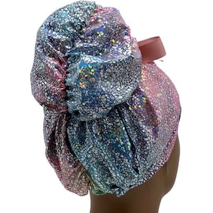 Stretch High Bun Scrub Cap,Emma Mermaid Metallic high bun for women, Ponytail scrub cap, Scrub cap for women, surgical cap, nurse scrub cap