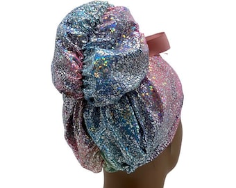STRETCH Mermaid Metallic High Bun Scrub Cap, Emma Women's Ponytail Surgical Cap