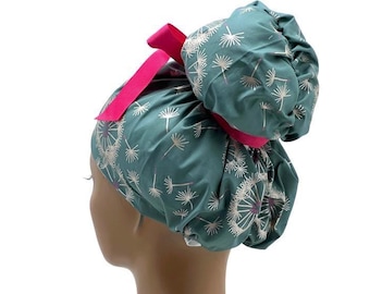 Floral High Bun Scrub Cap, Ponytail Surgical Hat, Adjustable Tie Back