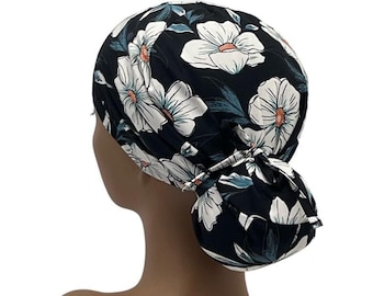 Gorros de exfoliación con cola de caballo Ava para mujer, gorro de exfoliación con cola de caballo, gorro de exfoliación con flores, gorro de exfoliación médico, gorro de exfoliación de enfermera, gorro de exfoliación de veterinario, gorro de exfoliación de dentista.