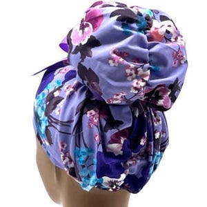 Floral High Bun Scrub Cap, Ponytail Tie, Emma Nurse Surgical Hat USA Made