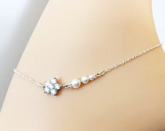 Swarovski Perla Torta - Caviglia di cristallo di C' - Caviglia d'argento Sterling - Accessori da sposa - Gioielli da sposa - Gioielli per perle da sposa
