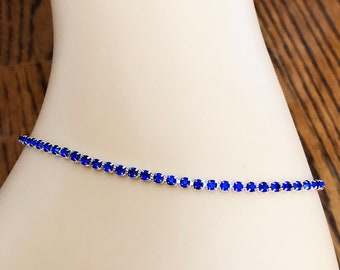 Something Blue Anklet - Bridal Anklet - Wedding Ankle Bracelet - Crystal Anklet - Sapphire Rhinestone Bracelet - Blue Anklet - Foot Jewelry